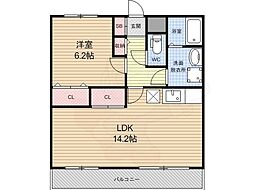オクトーブル桂 1LDKの間取図画像