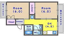 セジュールDENC棟 2DKの間取図画像