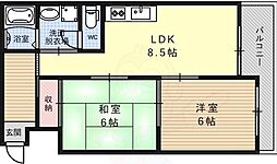 四條グランドハイツA棟 2LDKの間取図画像