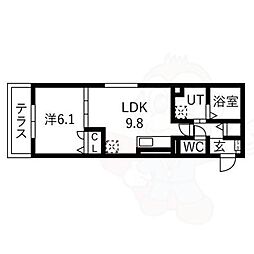京都市中京区西ノ京西月光町アパート 1LDKの間取図画像