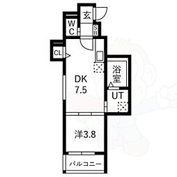 京都市右京区太秦安井辰巳町アパート 1DKの間取図画像