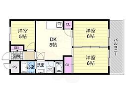 グリシーヌ京都西京極 3DKの間取図画像