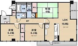 パインフィールド五条 3LDKの間取図画像