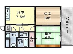 第二グレース安田 2DKの間取図画像