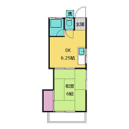 コーポ岸 1DKの間取図画像