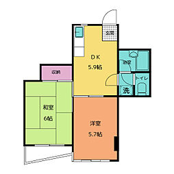 パークサイド7 4階2DKの間取り