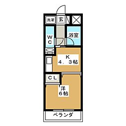 レジデンス久野 1Kの間取図画像