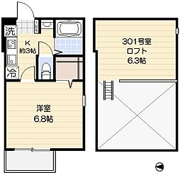 サンドニエル西尾久 1Kの間取図画像