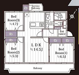 金沢八景クローバーハイツF棟 3LDKの間取図画像