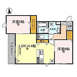 トリシア江坂 2階2LDKの間取り