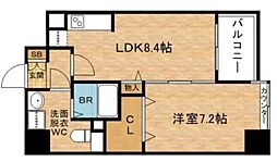 ベルパーク靱本町 4階1LDKの間取り