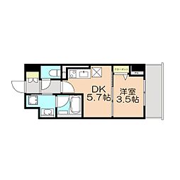 セルン新町 1DKの間取図画像