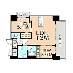 NORDEN TOWER南森町アドバンス 2LDKの間取図画像