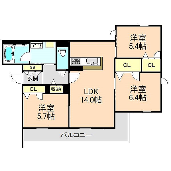 シャーメゾン東豊中II ｜大阪府豊中市東豊中町５丁目(賃貸マンション3LDK・3階・72.77㎡)の写真 その2