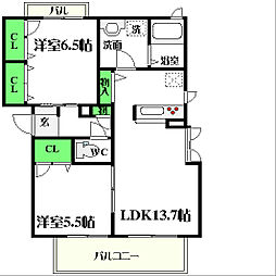 レジデンス吹藤 2LDKの間取図画像