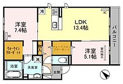 セントラルヴィレッジII 3階2LDKの間取り