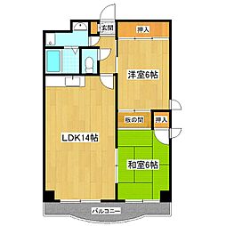 プレステージ小松原 2LDKの間取図画像