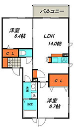 アイズフローリッシュII 1階2LDKの間取り