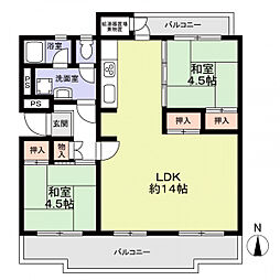 泉北赤坂台六丁住宅2号棟 3DKの間取り