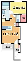 (仮)南花屋敷2丁目新築アパート 1LDKの間取図画像