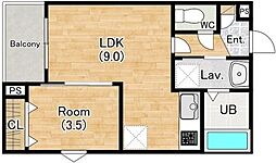 シエーナ川西美園 1LDKの間取図画像