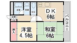 マリンコート川西 2DKの間取図画像