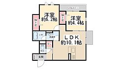 西町ハイツ 2LDKの間取図画像
