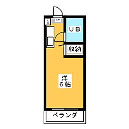 パークサイドＢ 2階ワンルームの間取り