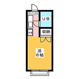 タイガーハイツＣ棟 2階ワンルームの間取り