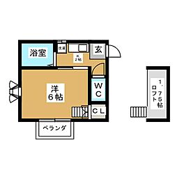 ラ・メゾン 2階1Kの間取り
