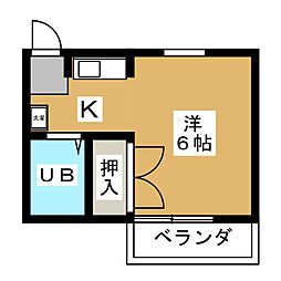 シャルマンハウス石田1号館 1階ワンルームの間取り