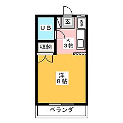 ドミールジュネス 2階ワンルームの間取り