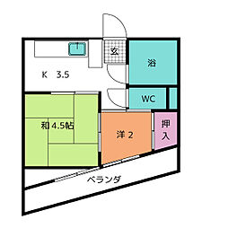 ハイツ北野 3階2DKの間取り