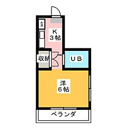 クレセントヒルズ 3階ワンルームの間取り