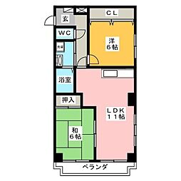 リバーサイド西八王子 3階2LDKの間取り