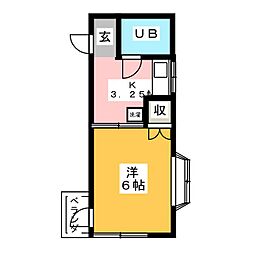 ひばりハイツ 2階1Kの間取り