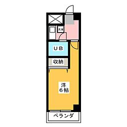 平岡マンション 4階1Kの間取り