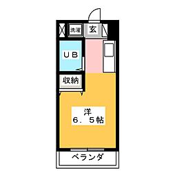 エステートモリヤ 1階ワンルームの間取り