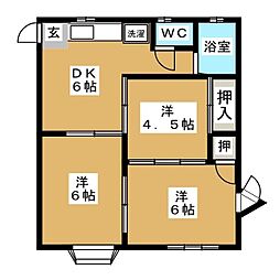 コートヴィレッジ石川台 3DKの間取図画像