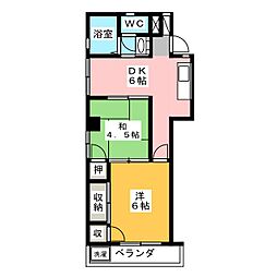 金子ビル 2DKの間取図画像