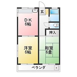 シャインハイツ 2DKの間取図画像