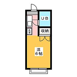 タイガーハイツＢ棟 2階ワンルームの間取り