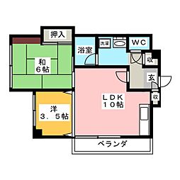 アーバンコート佐藤 3階2LDKの間取り