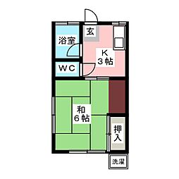 オパールコーポ 1階1Kの間取り