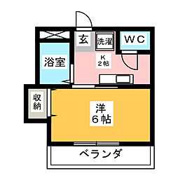 マンションクラシーバ 3階1Kの間取り