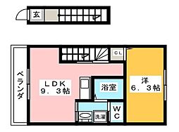 アクアシティ追分 2階1LDKの間取り