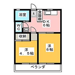 第1オパールマンション 3階2DKの間取り