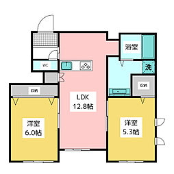 サザンローレル 1階2LDKの間取り