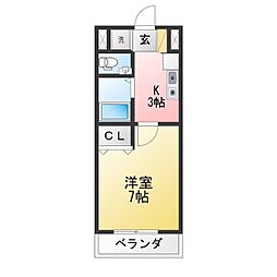 プライムガーデン 1Kの間取図画像