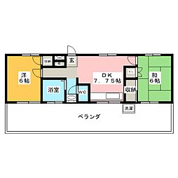 レオナマンション 2DKの間取図画像